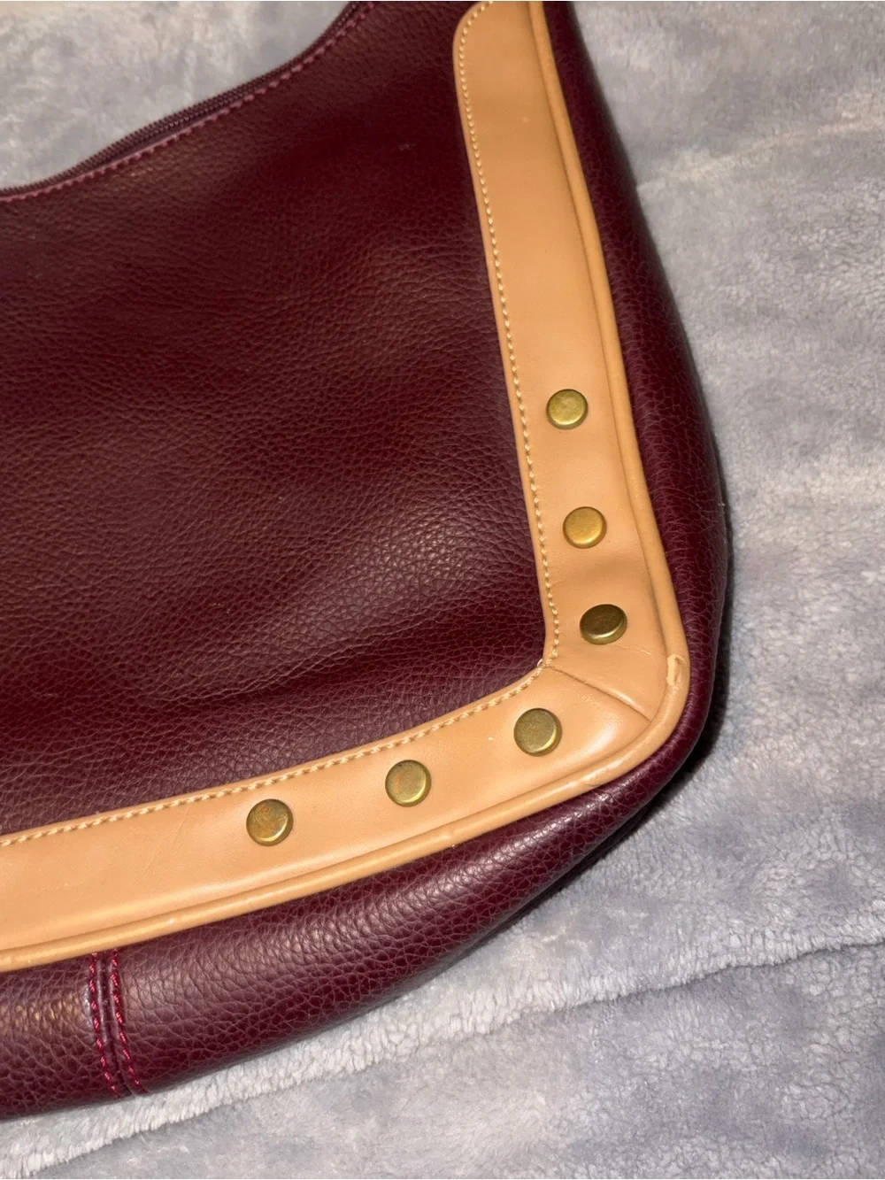 Y2K Made in Italy Burgundy & Tan Studded Shoulder Bag 2000s